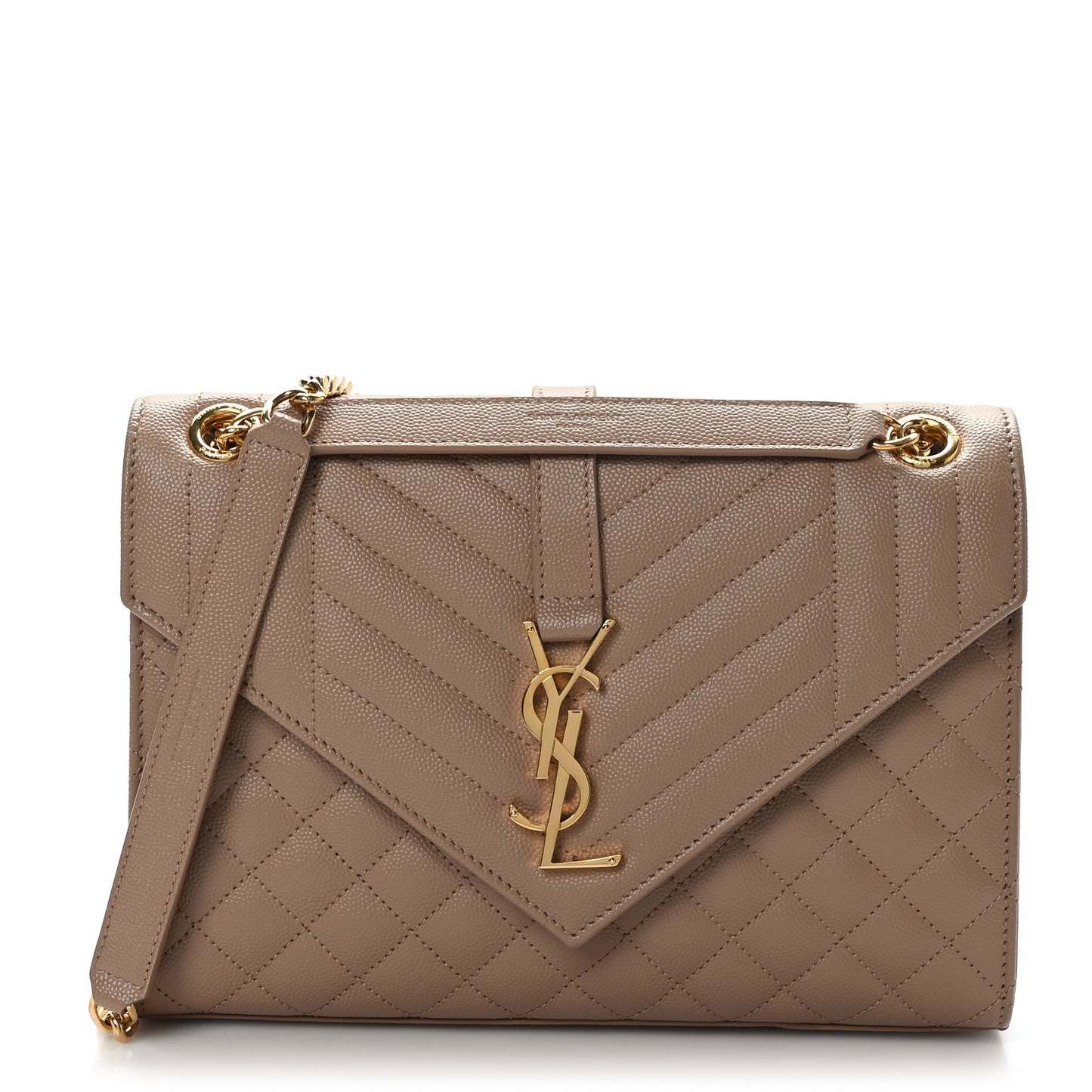 Grain De Poudre Textured Mixed Matelasse Medium Triquilt Monogram Satchel Dark Beige