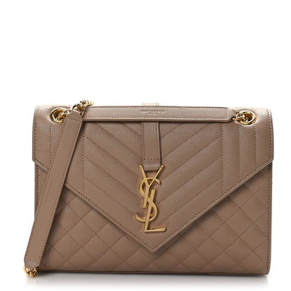 Saint Laurent Grain De Poudre Textured Mixed Matelasse Medium Triquilt Monogram Satchel Dark Beige 1 of 8