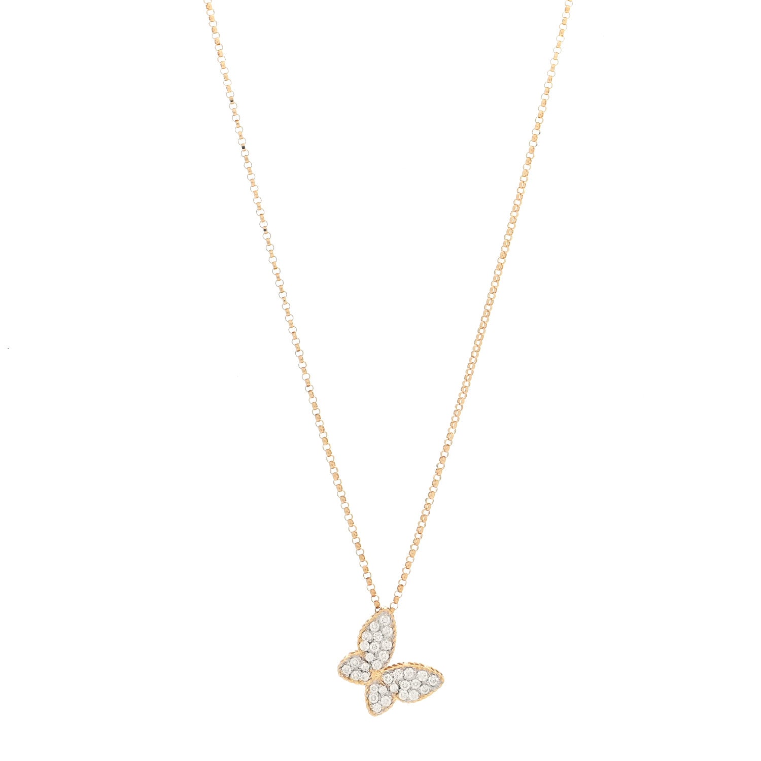 Roberto Coin 18K Yellow Gold Diamond Princess Butterfly Pendant Necklace 1 of 4