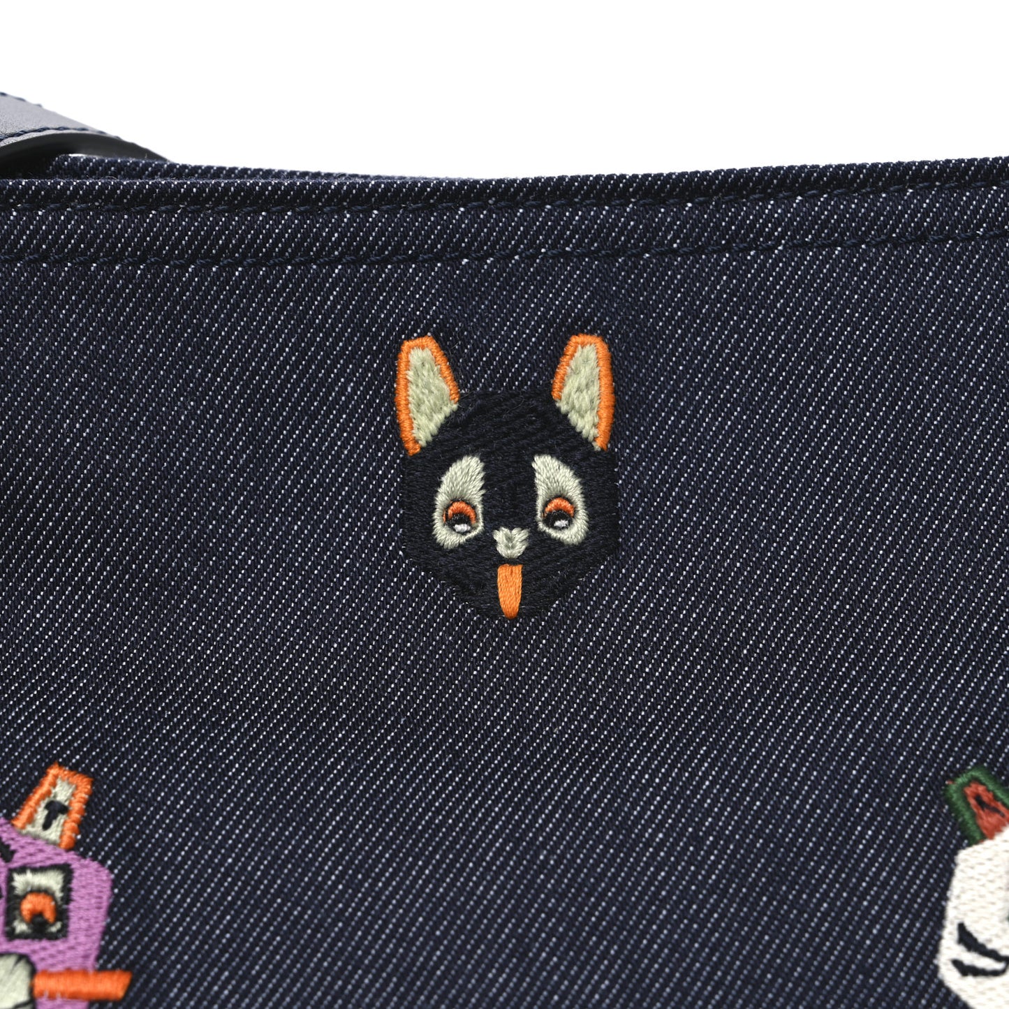 X Louis Wain Denim Embroidered Futurist Cats Medium Flamenco Knot Clutch Blue
