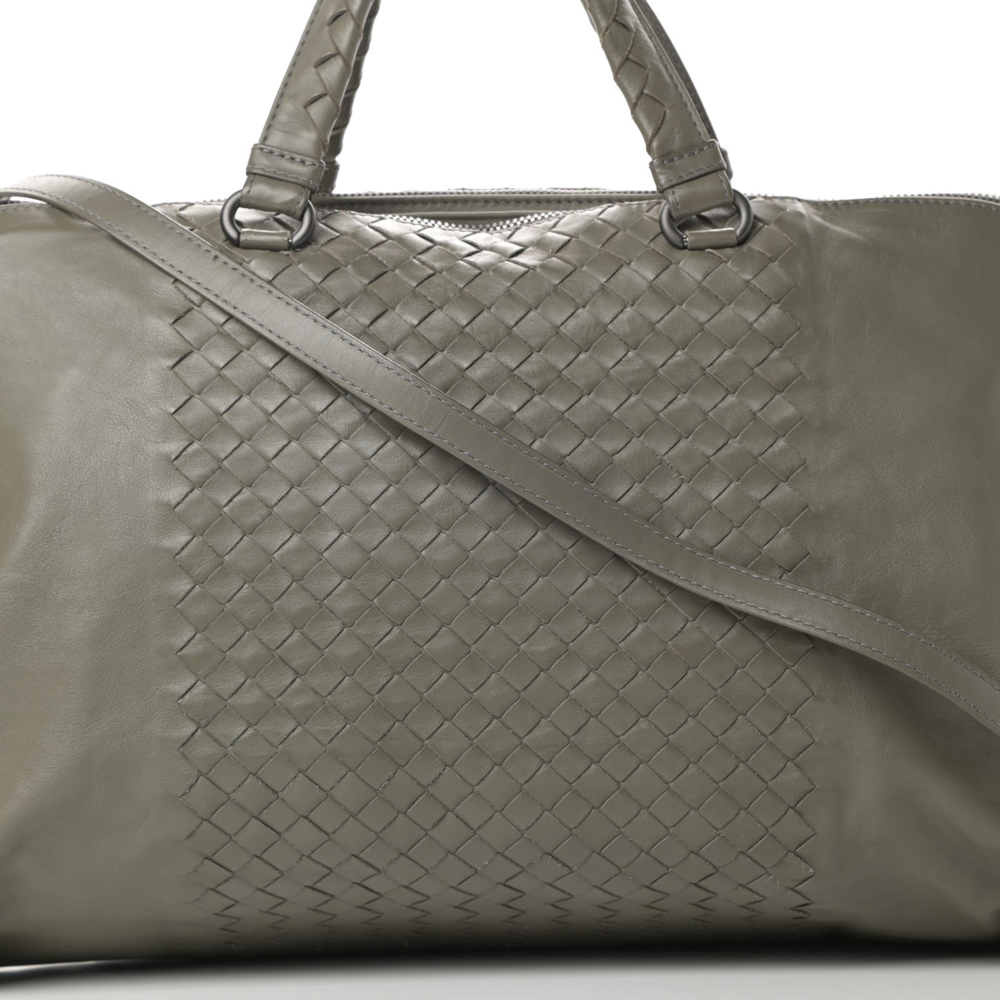 Calfskin Intrecciato Large Leggero Tote Kaki Fondente