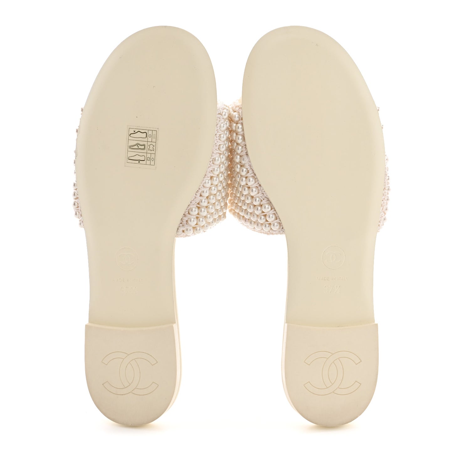 Pearl Crystal CC Mules Sandals 37.5 Ivory