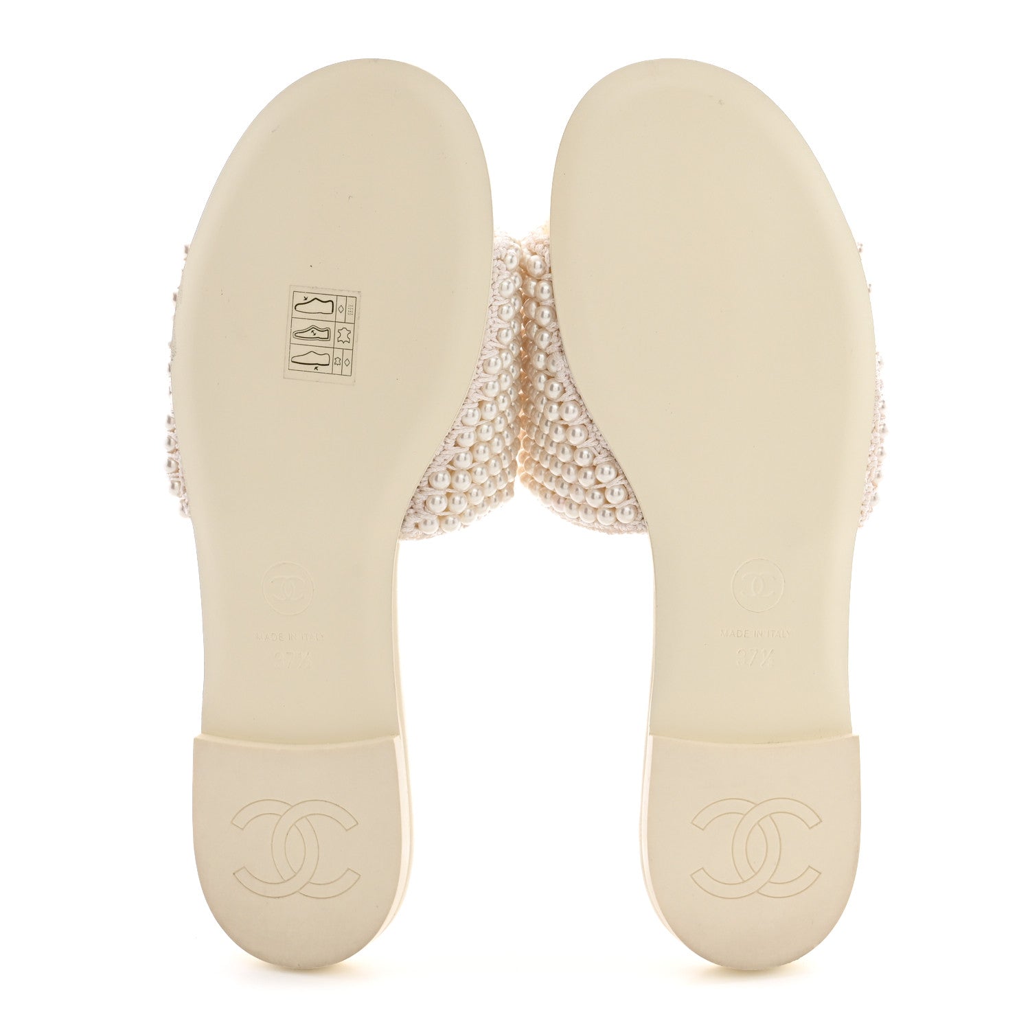 Chanel Pearl Crystal CC Mules Sandals 37.5 Ivory 6 of 8