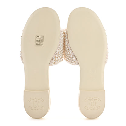 Chanel Pearl Crystal CC Mules Sandals 37.5 Ivory 6 of 8