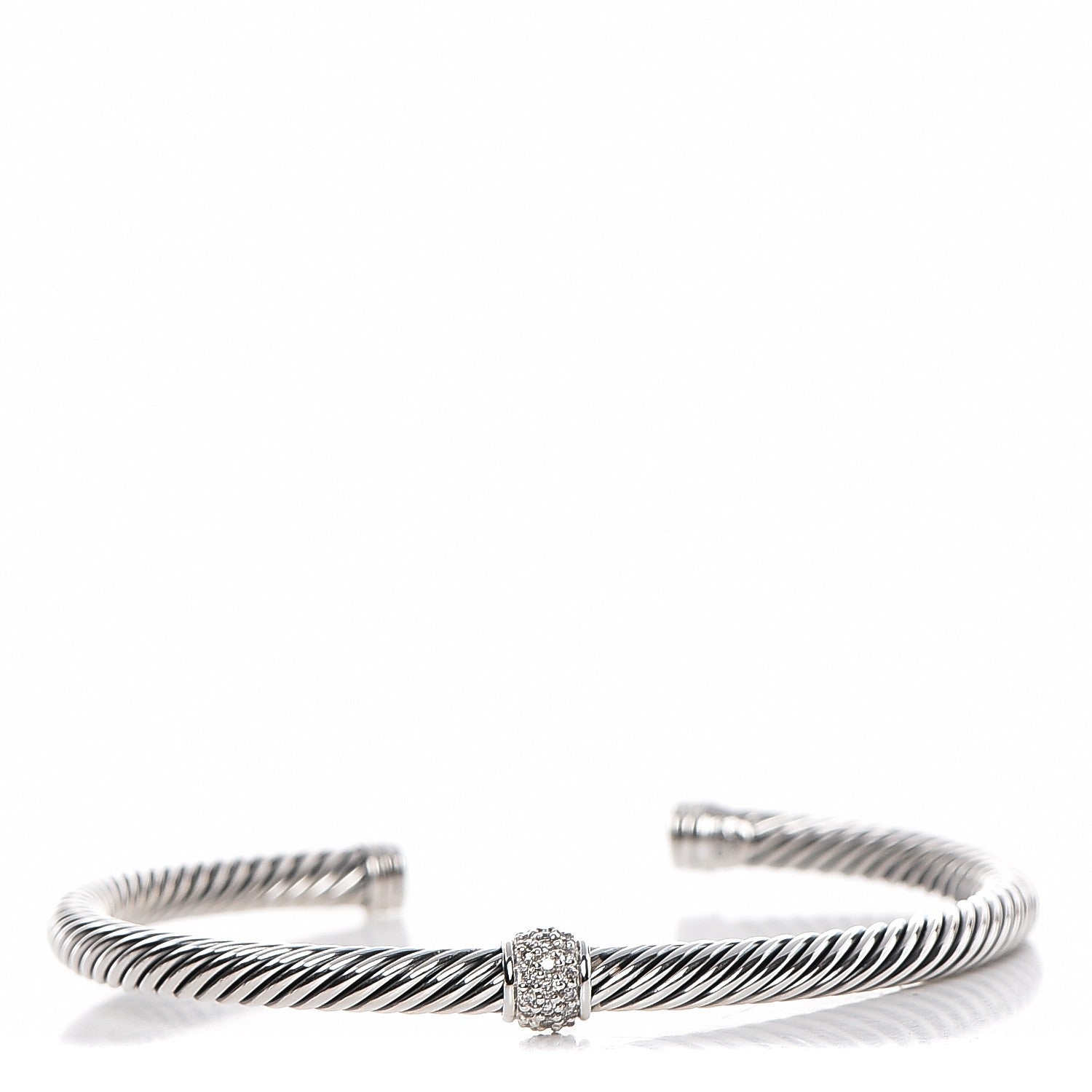 David Yurman Sterling Silver Diamond 4mm Cable Classics Single Station Bracelet 1 of 4