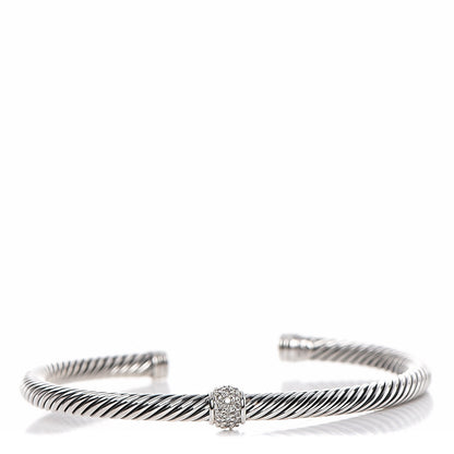 David Yurman Sterling Silver Diamond 4mm Cable Classics Single Station Bracelet 1 of 4