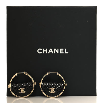 Chanel Metal Resin Quilted Flap Bag Hoop Earrings Black Gold 5 of 5