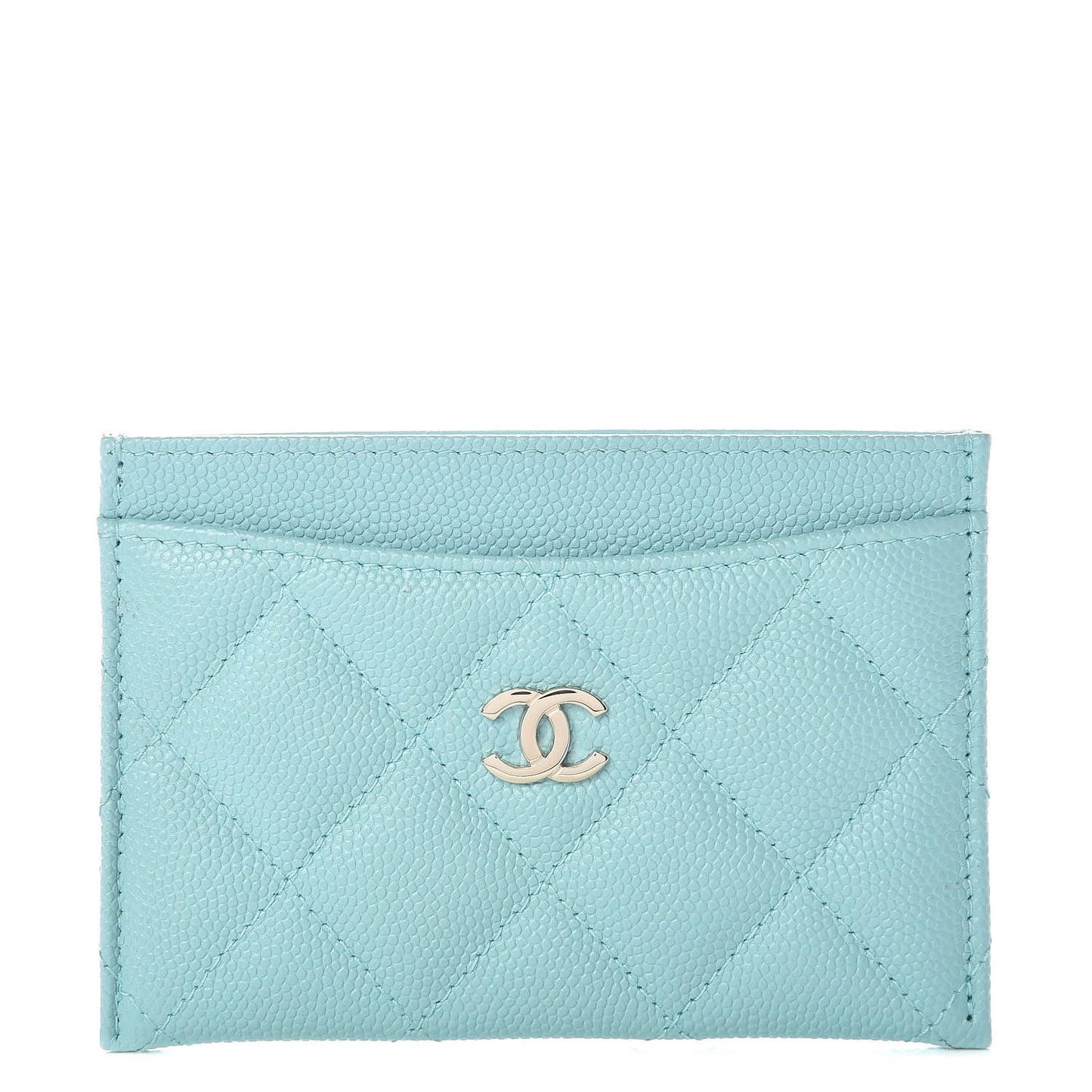 Caviar Quilted Card Holder Light Blue