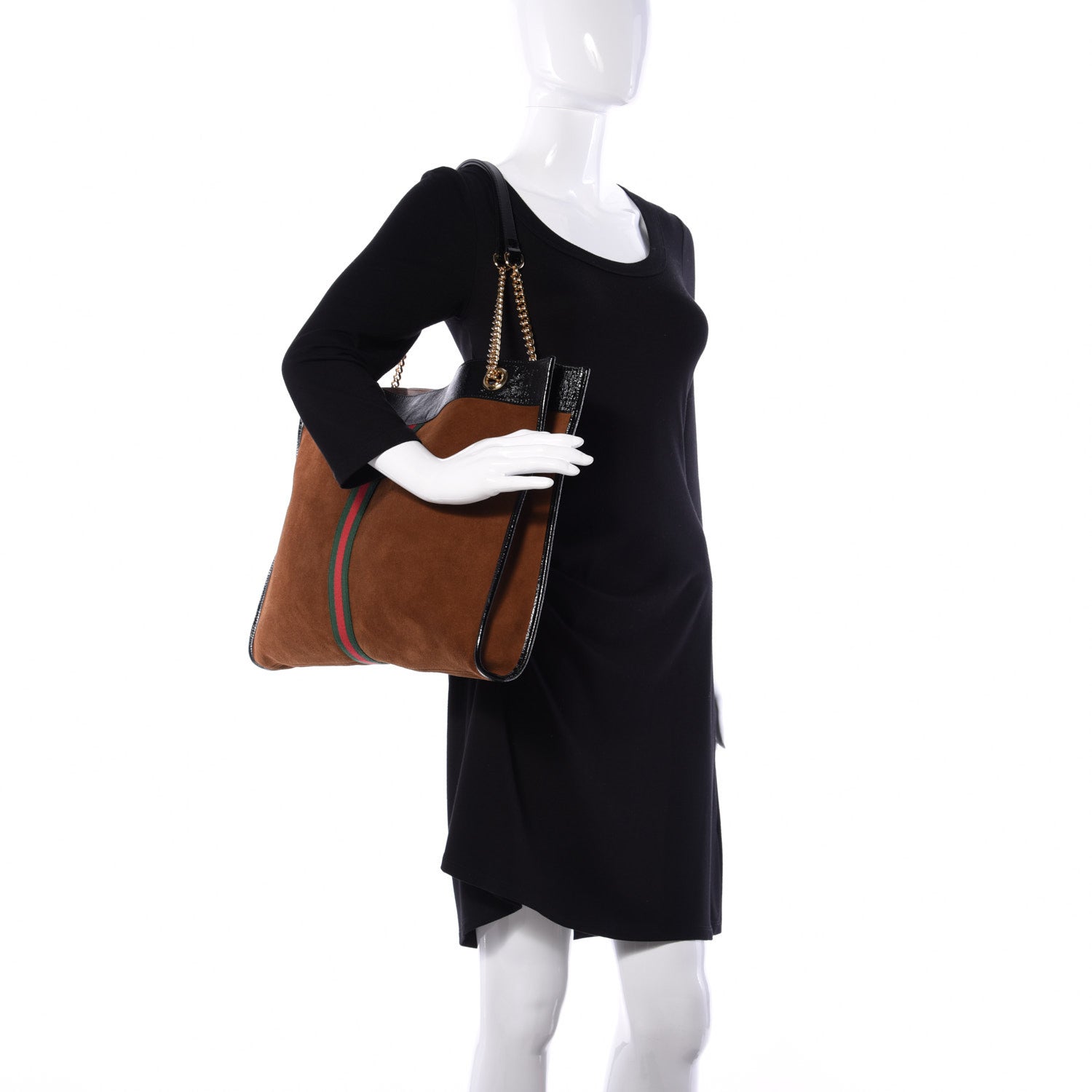 Gucci Suede Patent Large Rajah Chain Tote Nocciola Black 2 of 9