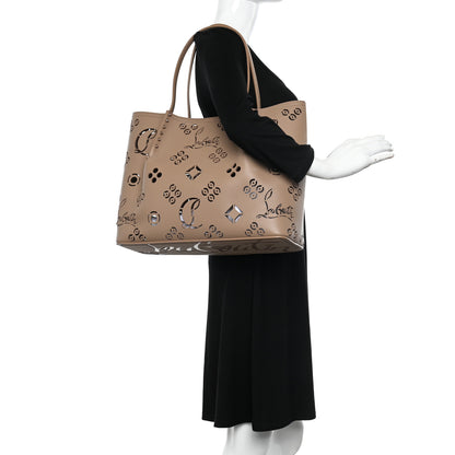 Christian Louboutin Calfskin Perforated Loubinthesky Small Cabarock Spikes Tote Beige 2 of 10