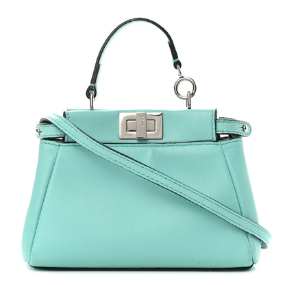 Fendi Shiny Nappa Micro Peekaboo Iconic Satchel Turchese Egiz 1 of 10