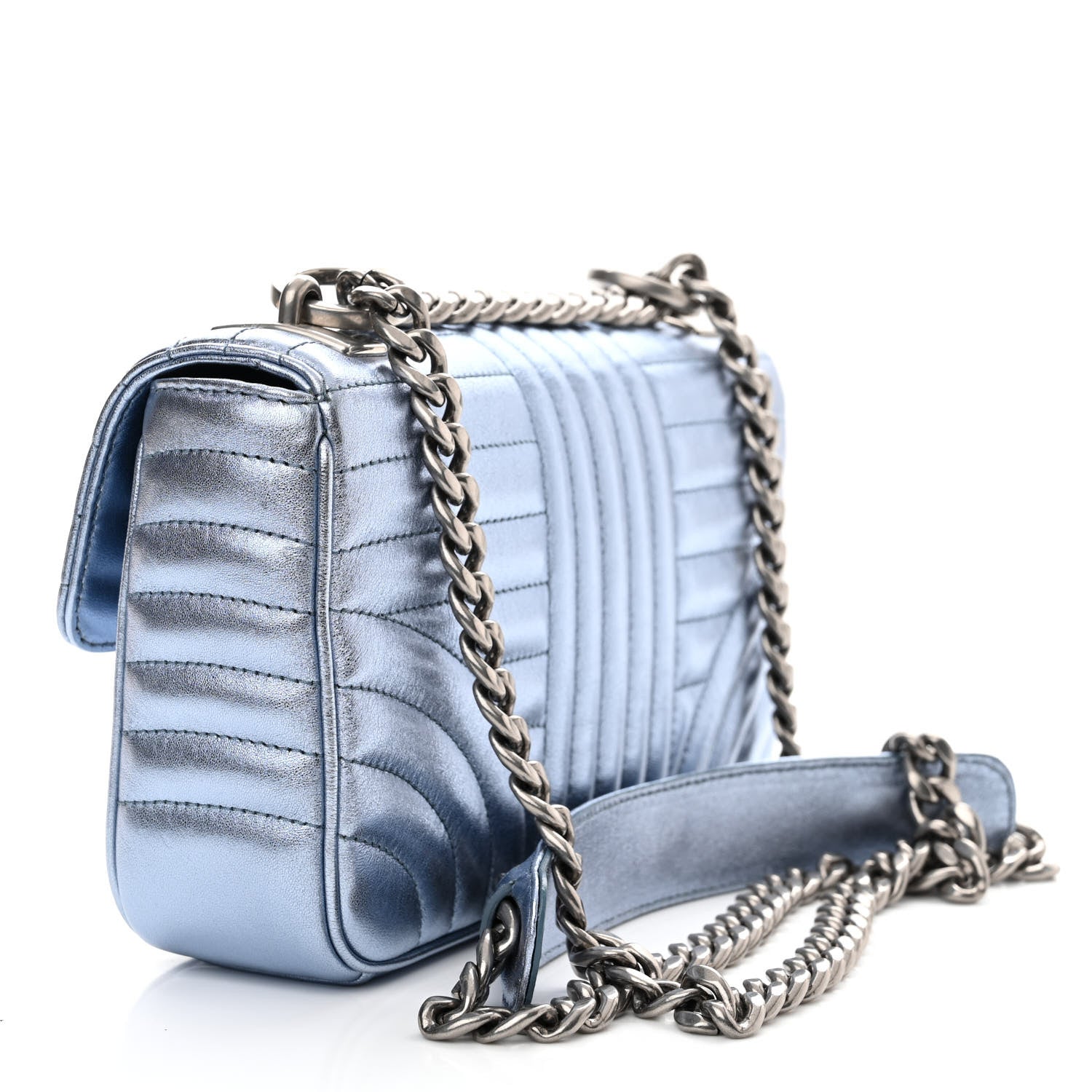 Prada Metallic Nappa Impunture Diagramme Small Chain Flap Shoulder Bag Pervinca Mordor 3 of 11