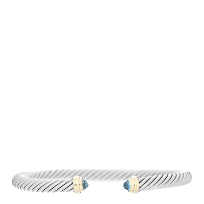 David Yurman Sterling Silver 14K Yellow Gold Blue Topaz 5mm Cable Classics Petite Color Bracelet 1 of 4