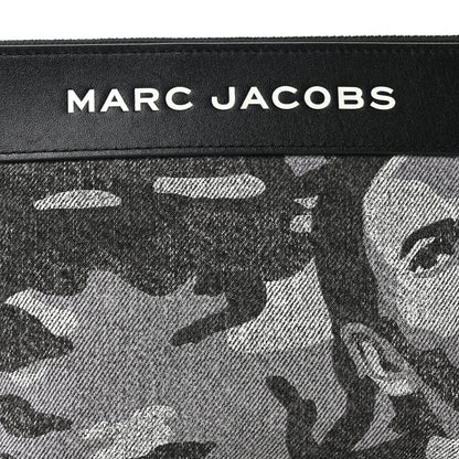 Marc Jacobs Denim Camo XL The Sack Flat Pouch Grey 7 of 9