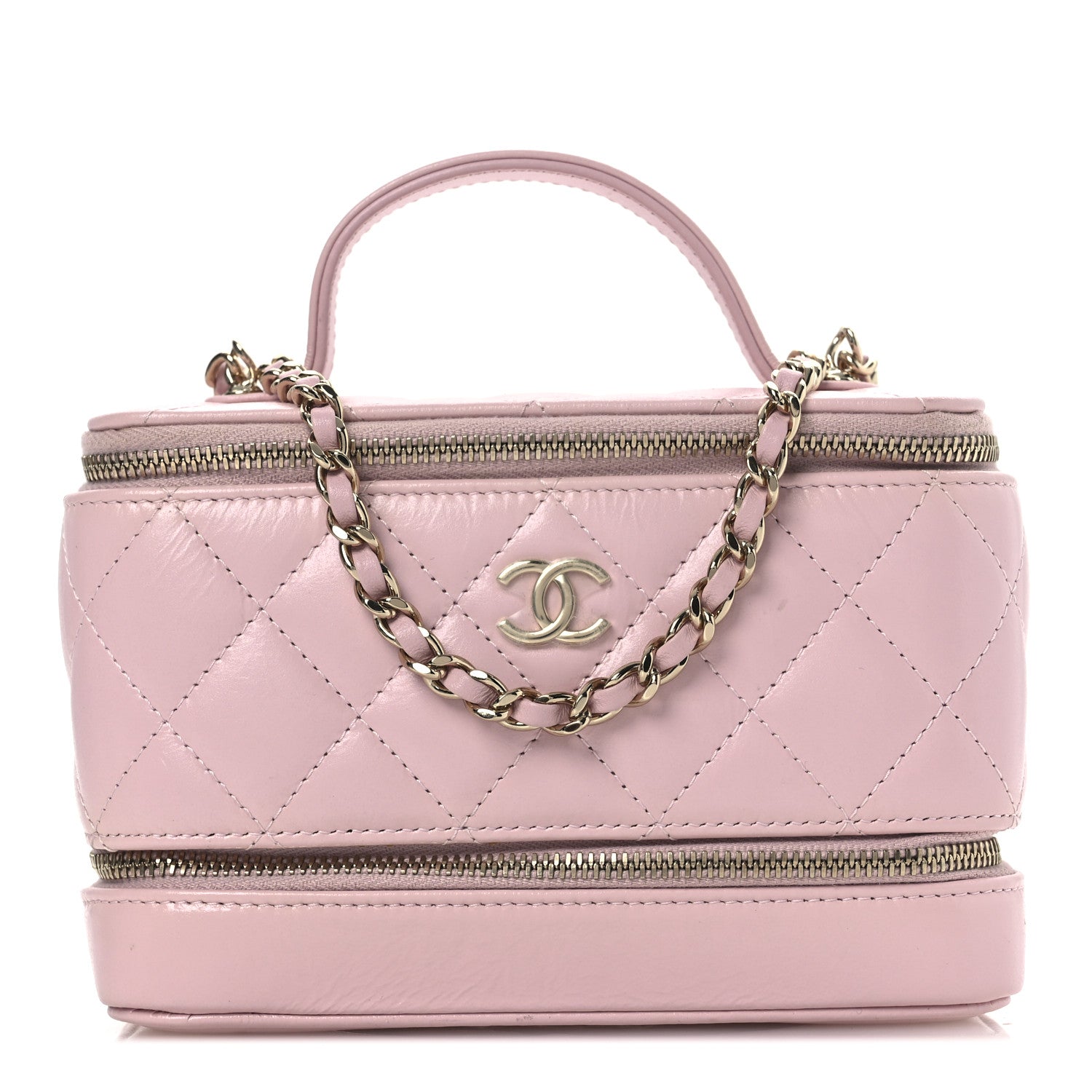 Chanel Shiny Lambskin Quilted Top Handle Vanity Case With Chain Pink 1 of 13