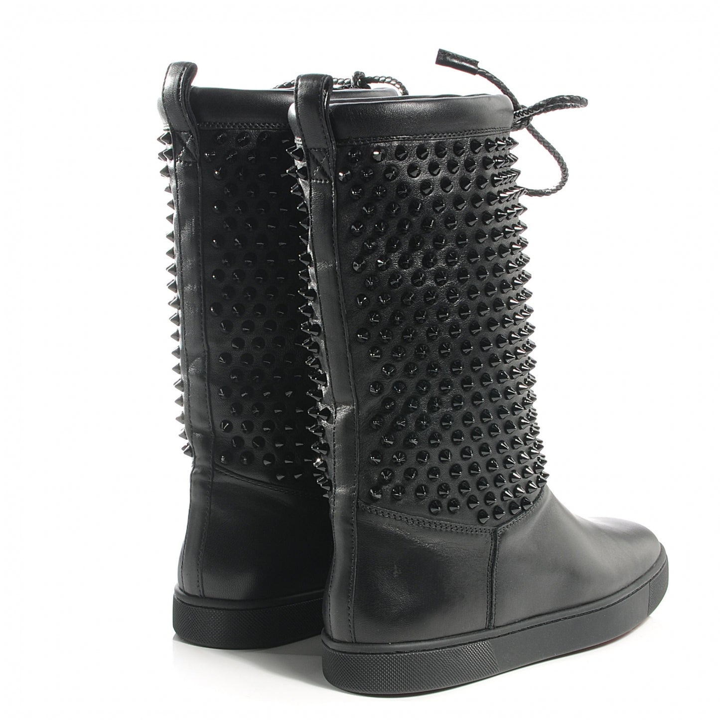 Nappa Surlapony Spikes Flat Boots 38 Black
