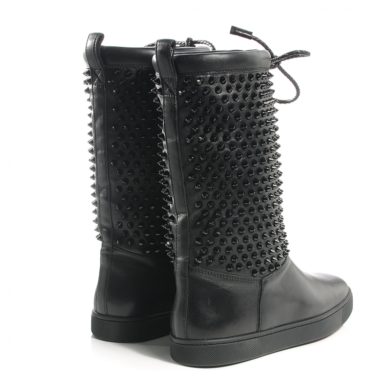 Christian Louboutin Nappa Surlapony Spikes Flat Boots 38 Black 4 of 6