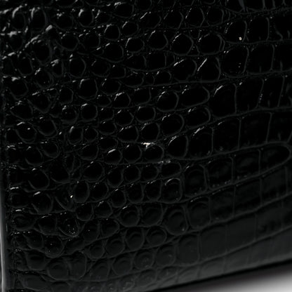 Saint Laurent Calfskin Crocodile Embossed Medium Classic Monogram Cassandra Top Handle Black 18 of 19
