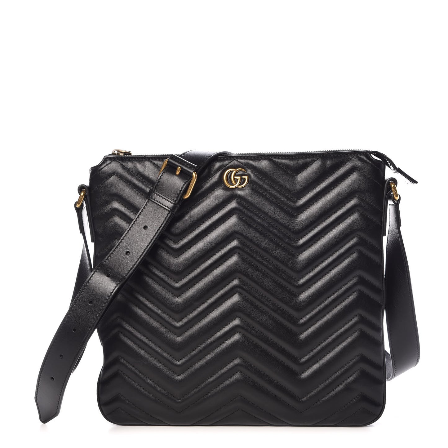 Calfskin Matelasse GG Marmont Flat Messenger Bag Black