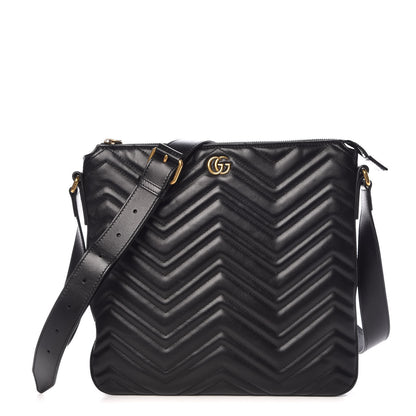 Gucci Calfskin Matelasse GG Marmont Flat Messenger Bag Black 1 of 15
