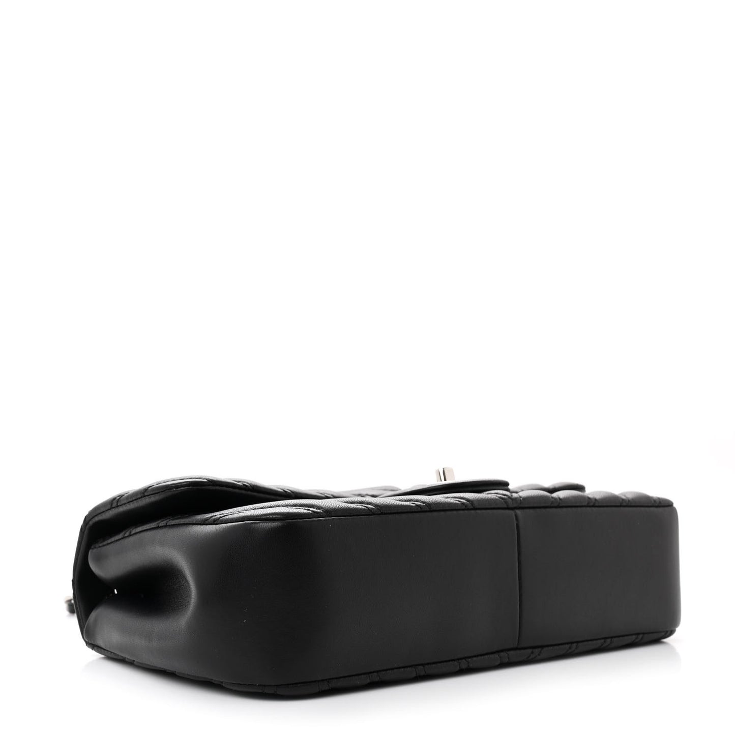 Lambskin Chevron Quilted Double Stitch Medium Single Flap Black