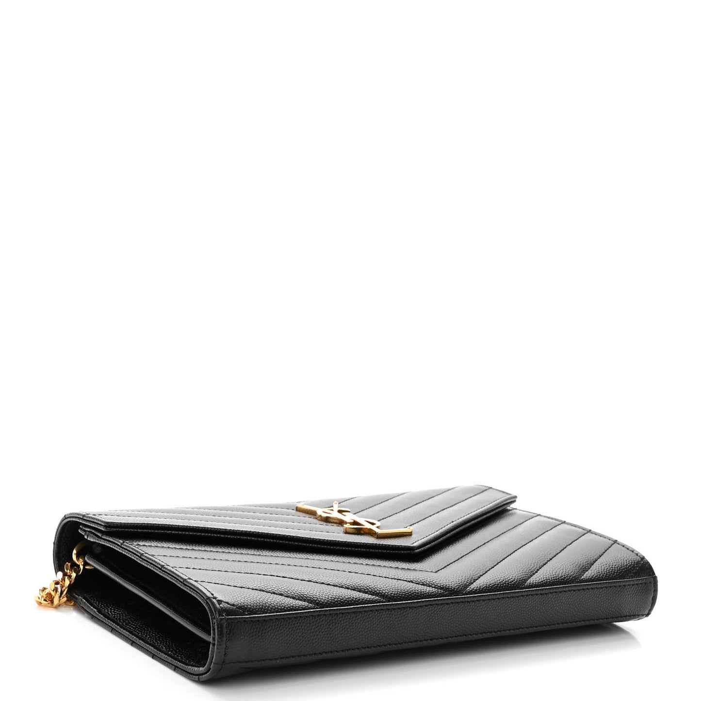 Grain De Poudre Matelasse Chevron Monogram Chain Wallet Black