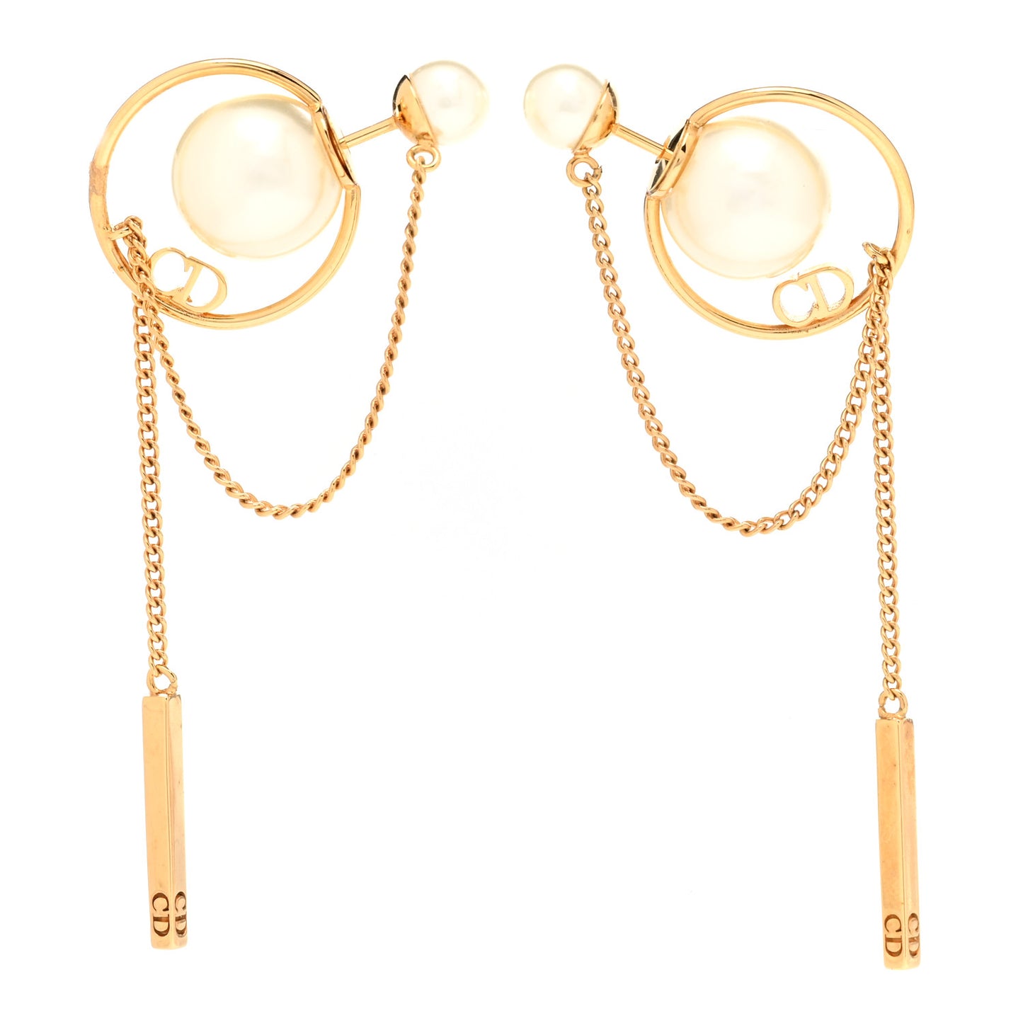 Pearl Tribales Dangle Chain Earrings Gold