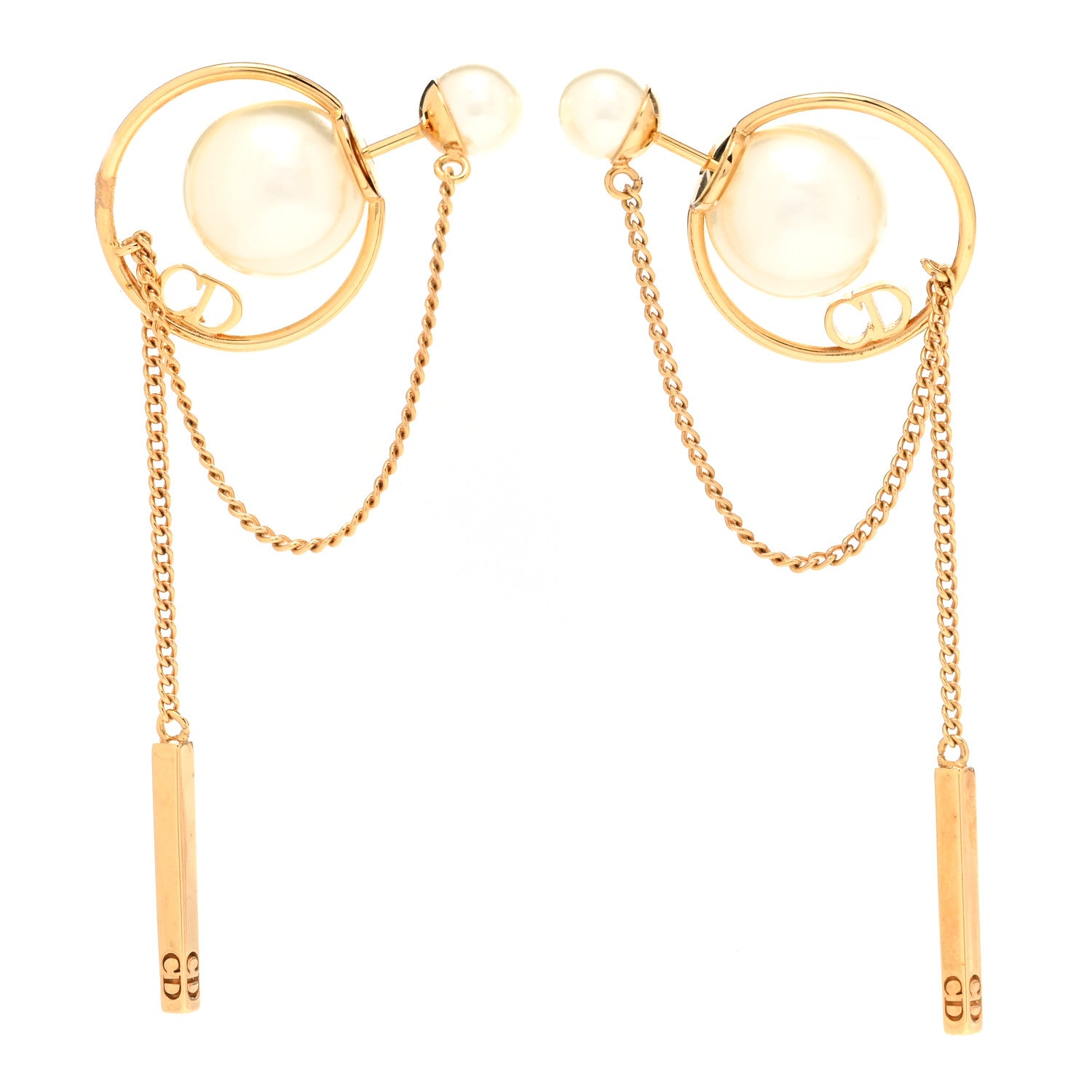 Christian Dior Pearl Tribales Dangle Chain Earrings Gold 1 of 4