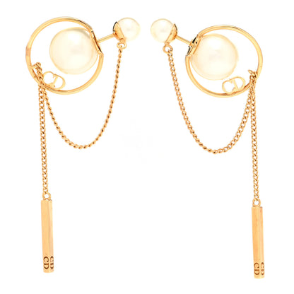 Christian Dior Pearl Tribales Dangle Chain Earrings Gold 1 of 4