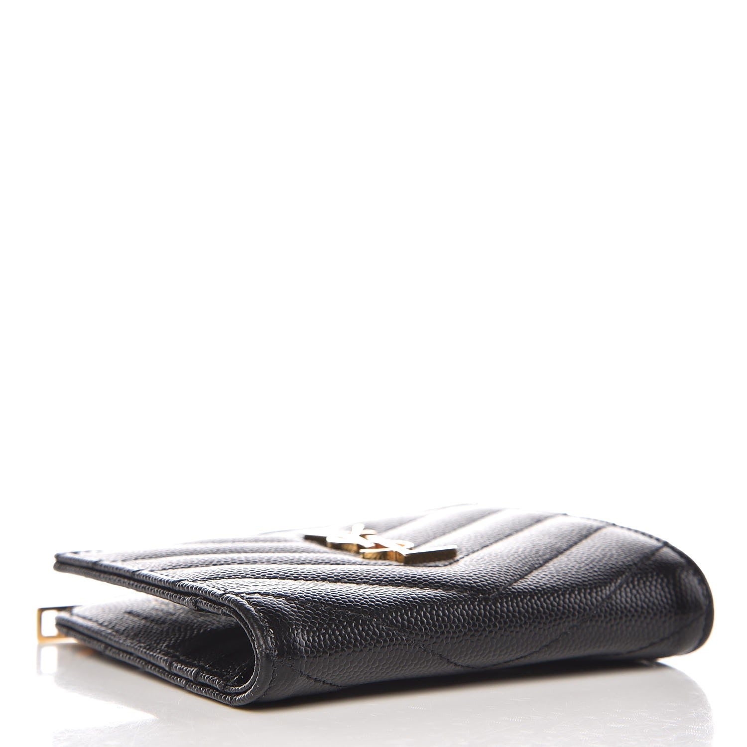 Saint Laurent Grain De Poudre Matelasse Chevron Monogram Zipped Card Case Black 4 of 8