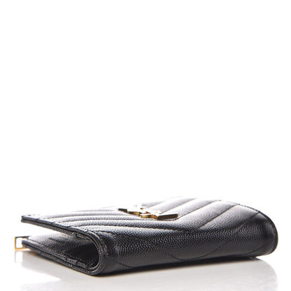 Saint Laurent Grain De Poudre Matelasse Chevron Monogram Zipped Card Case Black 4 of 8