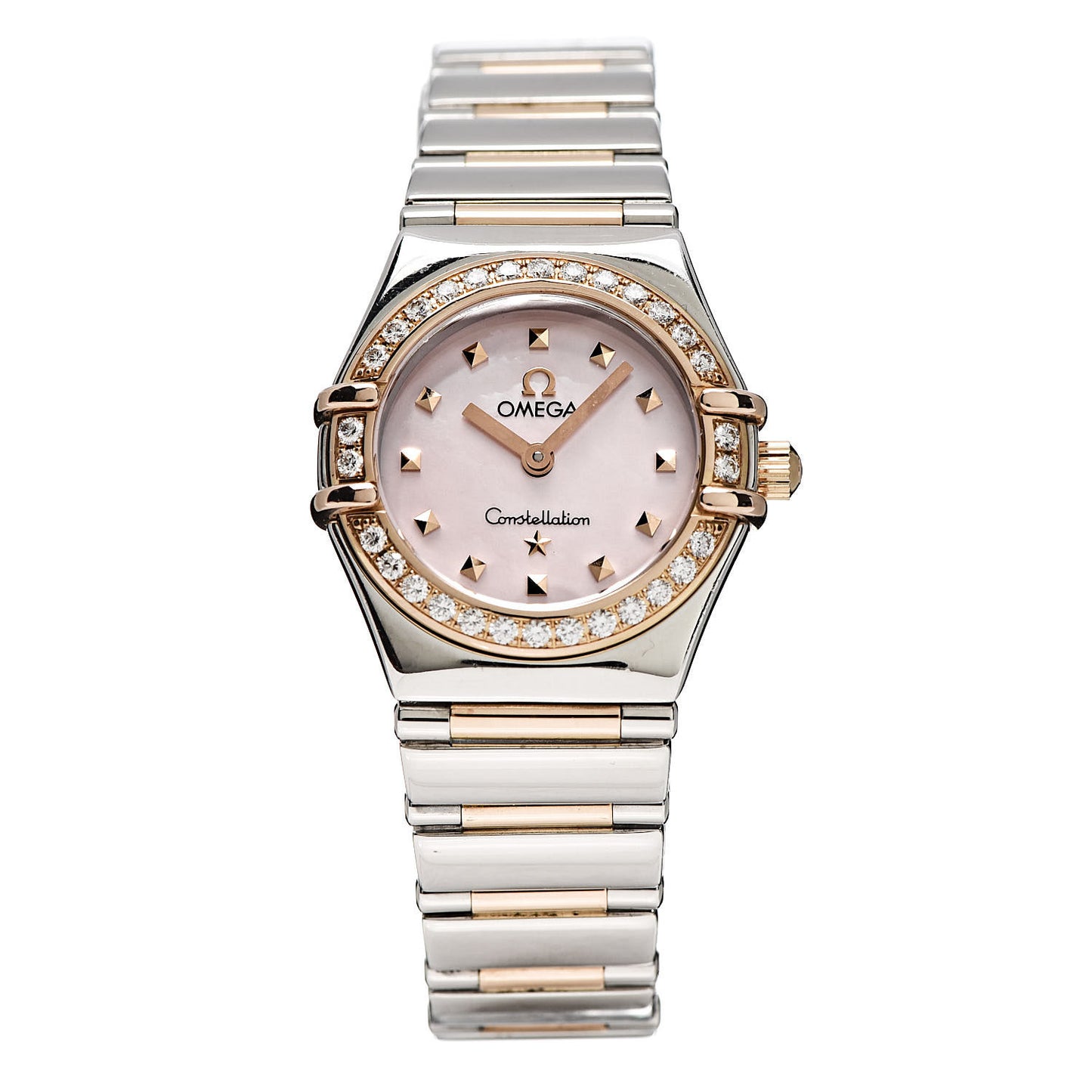 Stainless Steel 18K Yellow Gold Diamond Bezel Pink Mother of Pearl 22mm Constellation My Choice Quartz Watch 1368.73.00