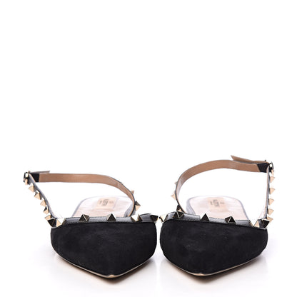 Valentino Garavani Suede Rockstud Slingback Flats 41 Black 2 of 9