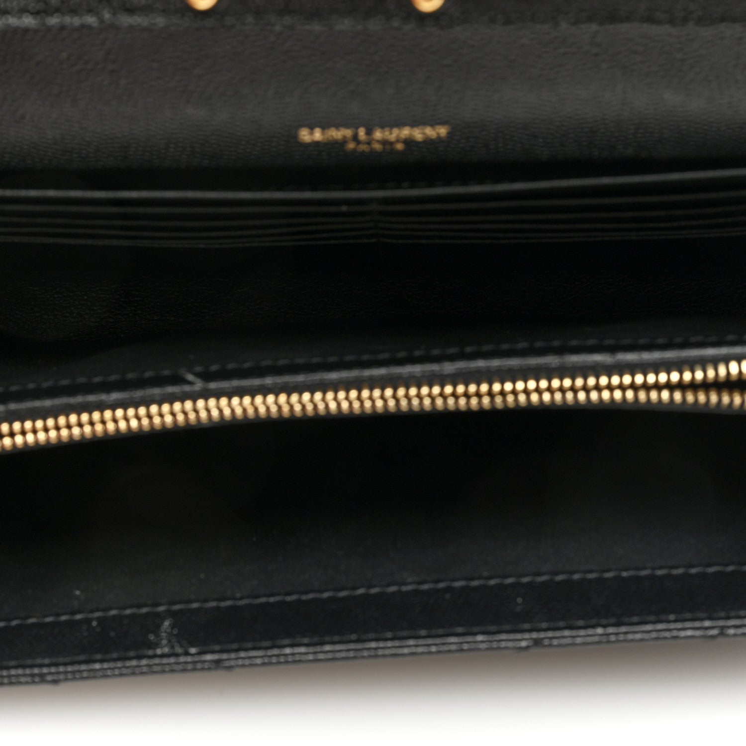 Saint Laurent Grain De Poudre Matelasse Chevron Monogram Chain Wallet Black 5 of 9