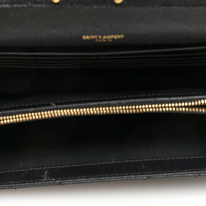 Saint Laurent Grain De Poudre Matelasse Chevron Monogram Chain Wallet Black 5 of 9