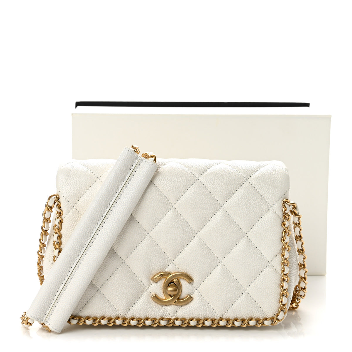 Chanel Caviar Quilted Chain Around Flap White 12 of 12