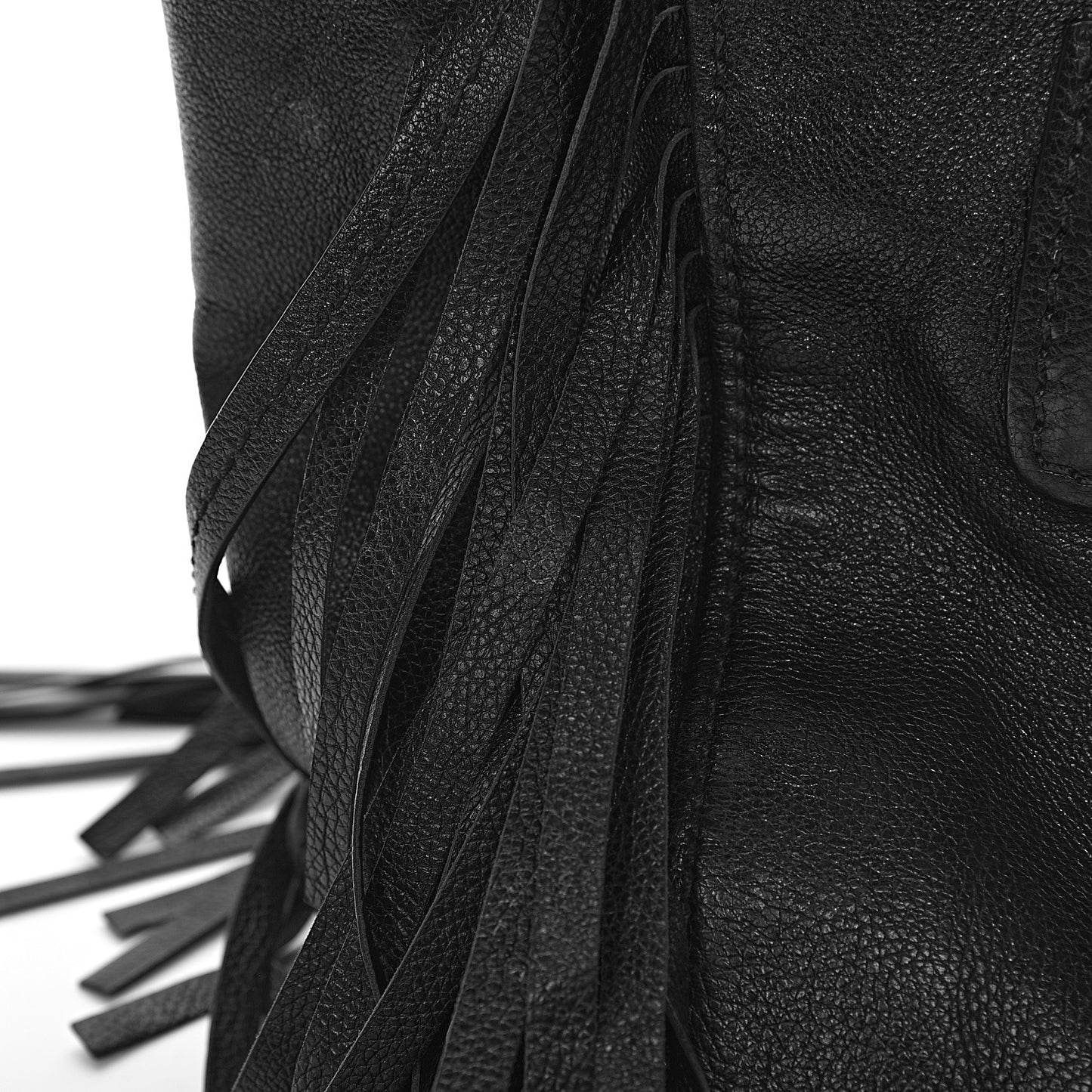 Glace Calf Twin Pocket Fringe Tote Black