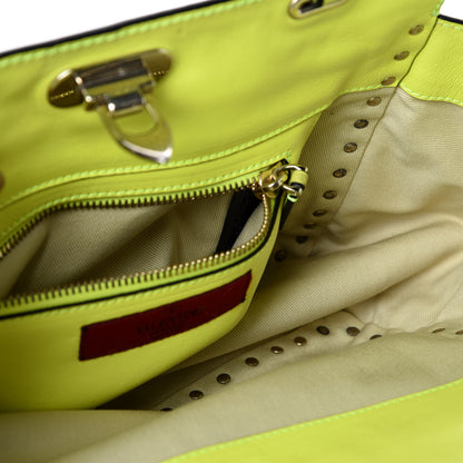 Valentino Garavani Vitello Small Rockstud Tote Yellow Fluo 7 of 12