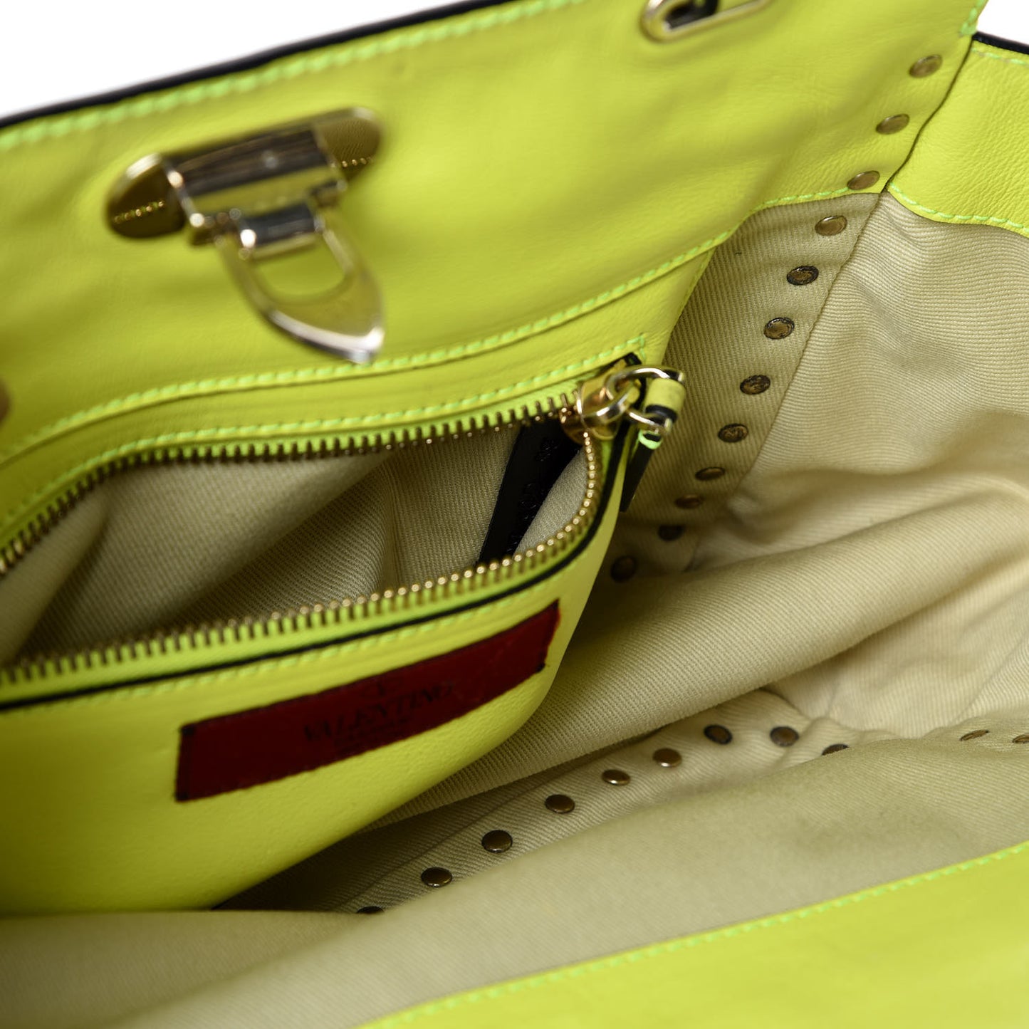 Vitello Small Rockstud Tote Yellow Fluo