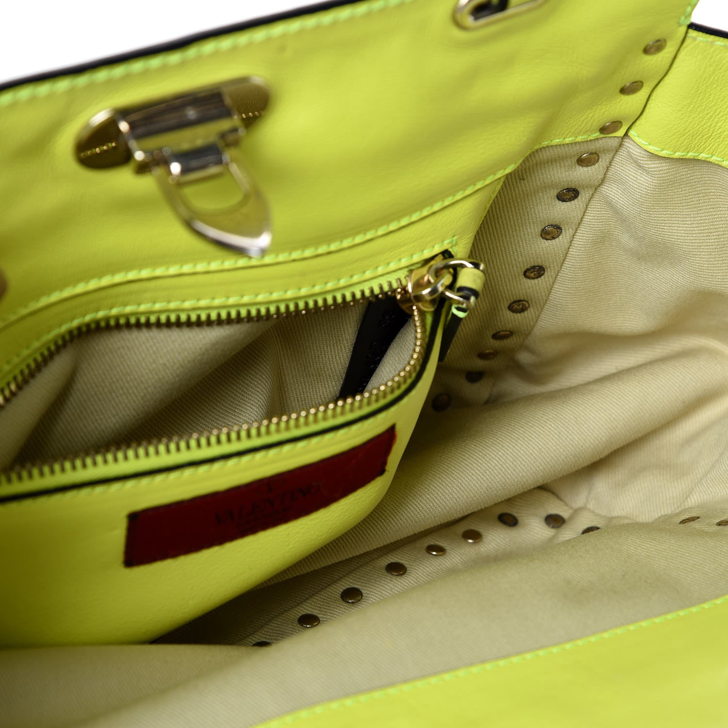 Valentino Garavani Vitello Small Rockstud Tote Yellow Fluo 7 of 12