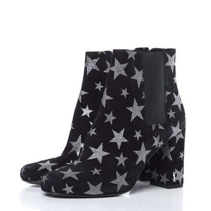 Saint Laurent Suede Glitter Stars Babies 90 Ankle Boots 37 Black Argent 3 of 11