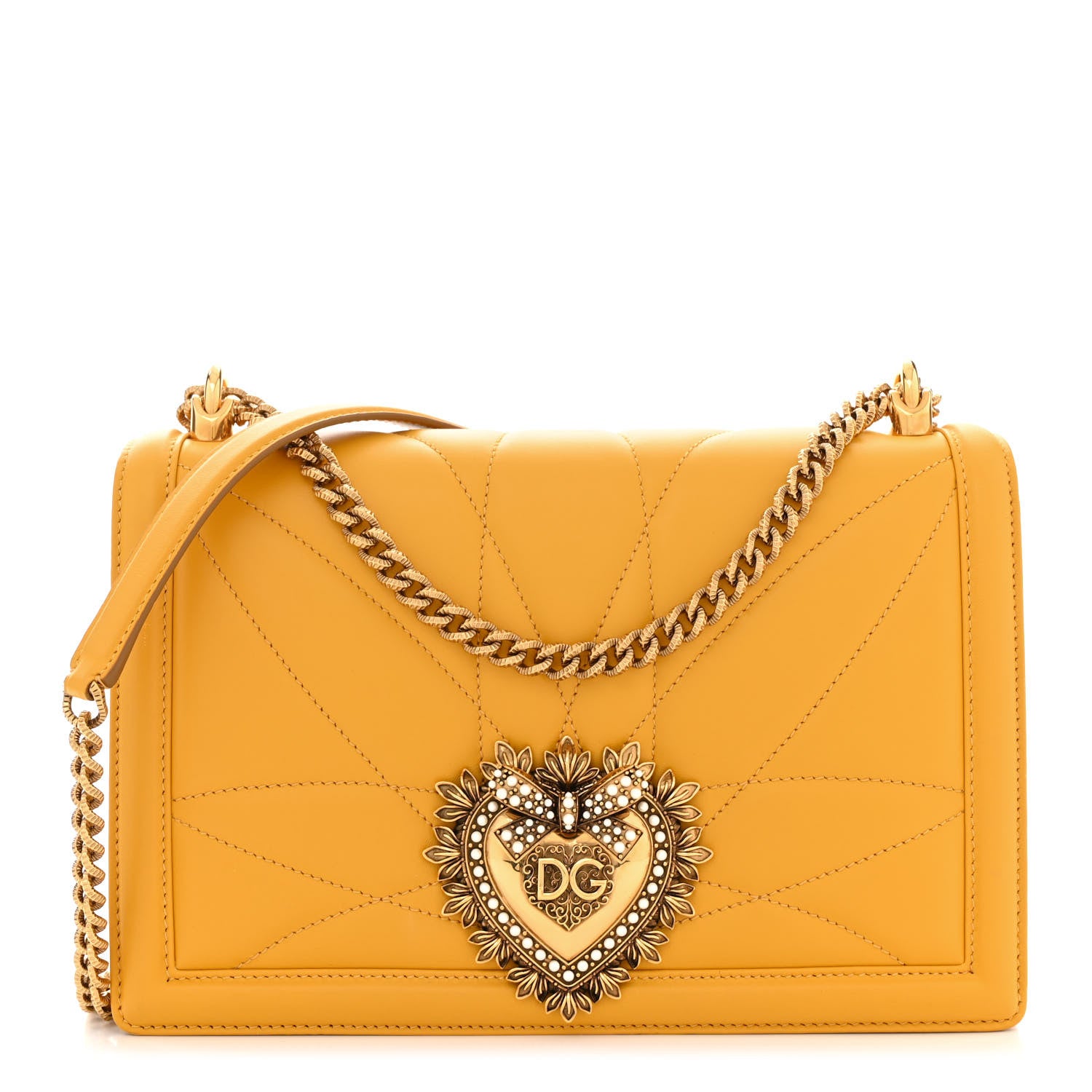 Dolce & Gabbana Calfskin Large Devotion Crossbody Bag Yellow 1 of 10