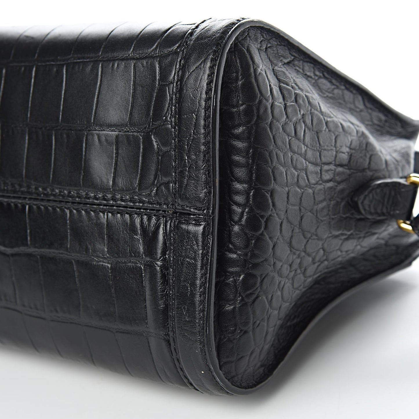 Calfskin Crocodile Embossed Small Skull Padlock Zip Around Tote Black