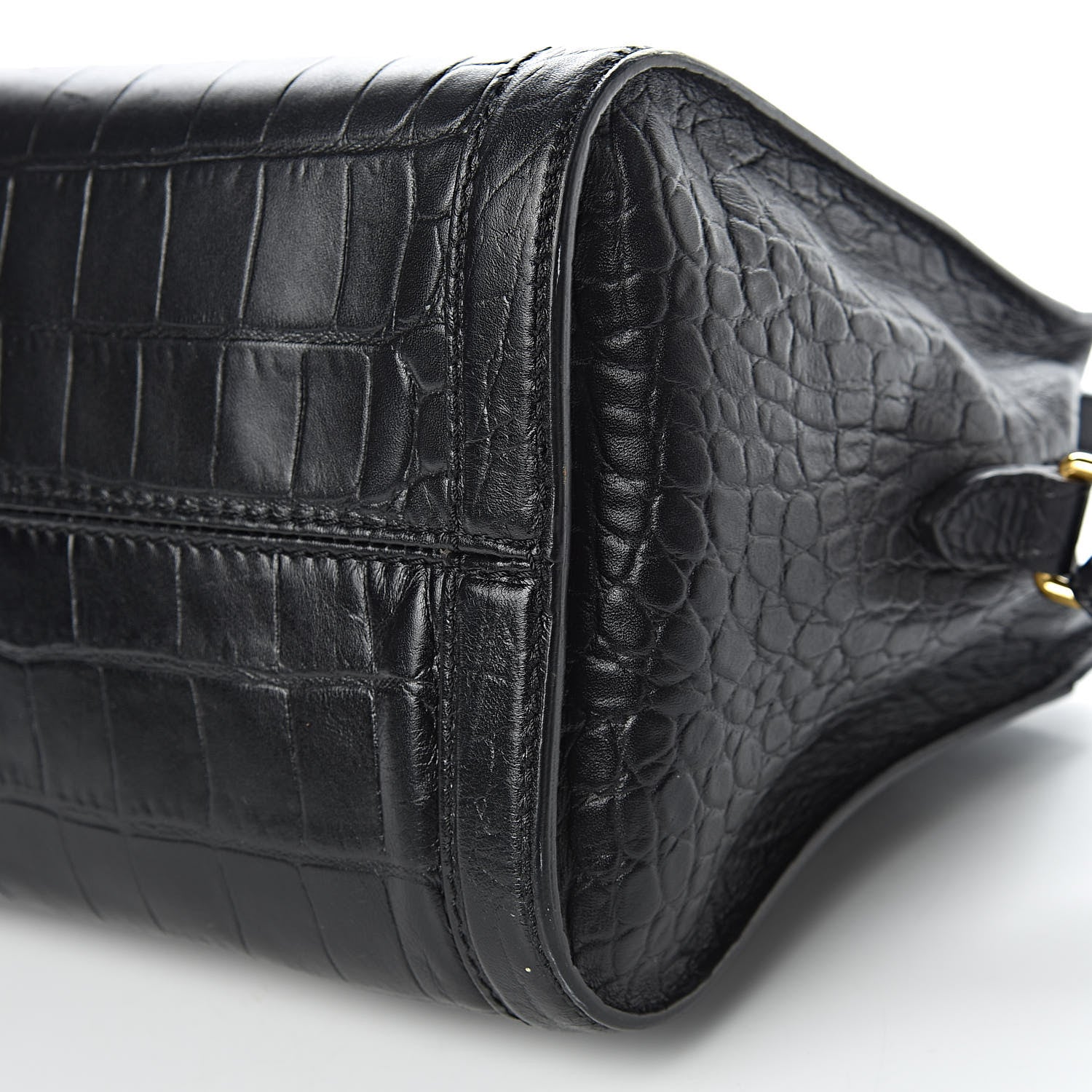 Alexander McQueen Calfskin Crocodile Embossed Small Skull Padlock Zip Around Tote Black 9 of 11