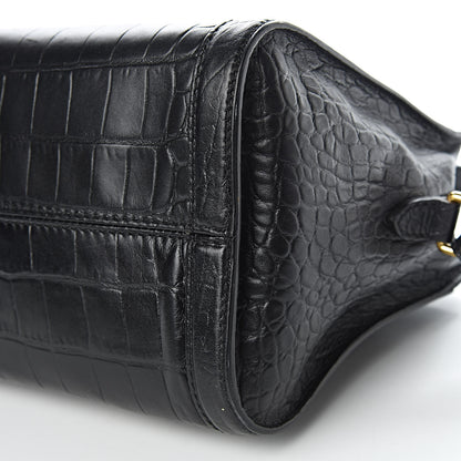 Alexander McQueen Calfskin Crocodile Embossed Small Skull Padlock Zip Around Tote Black 9 of 11