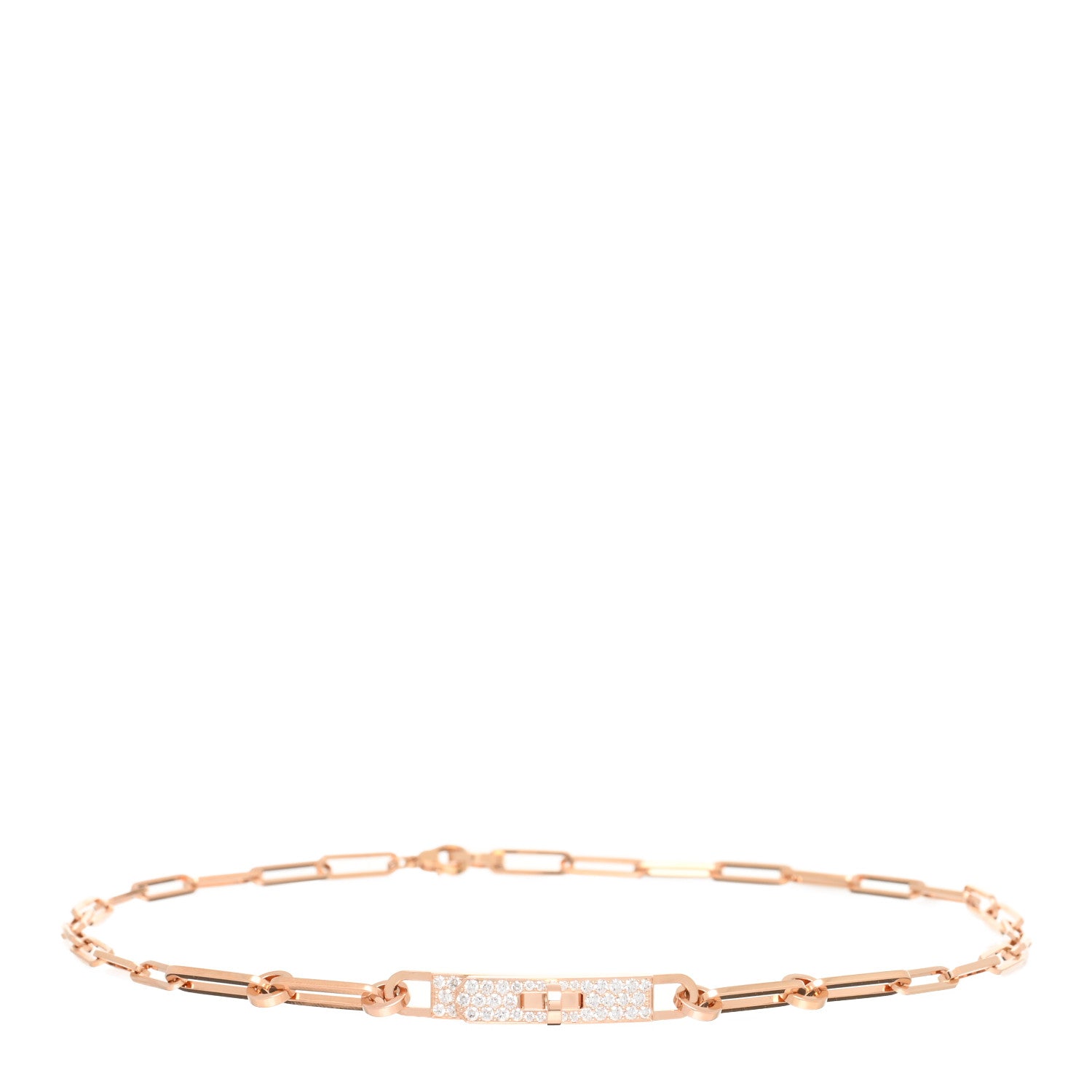Hermes 18K Rose Gold Diamond Pave Kelly Chaine Choker Necklace 2 of 5