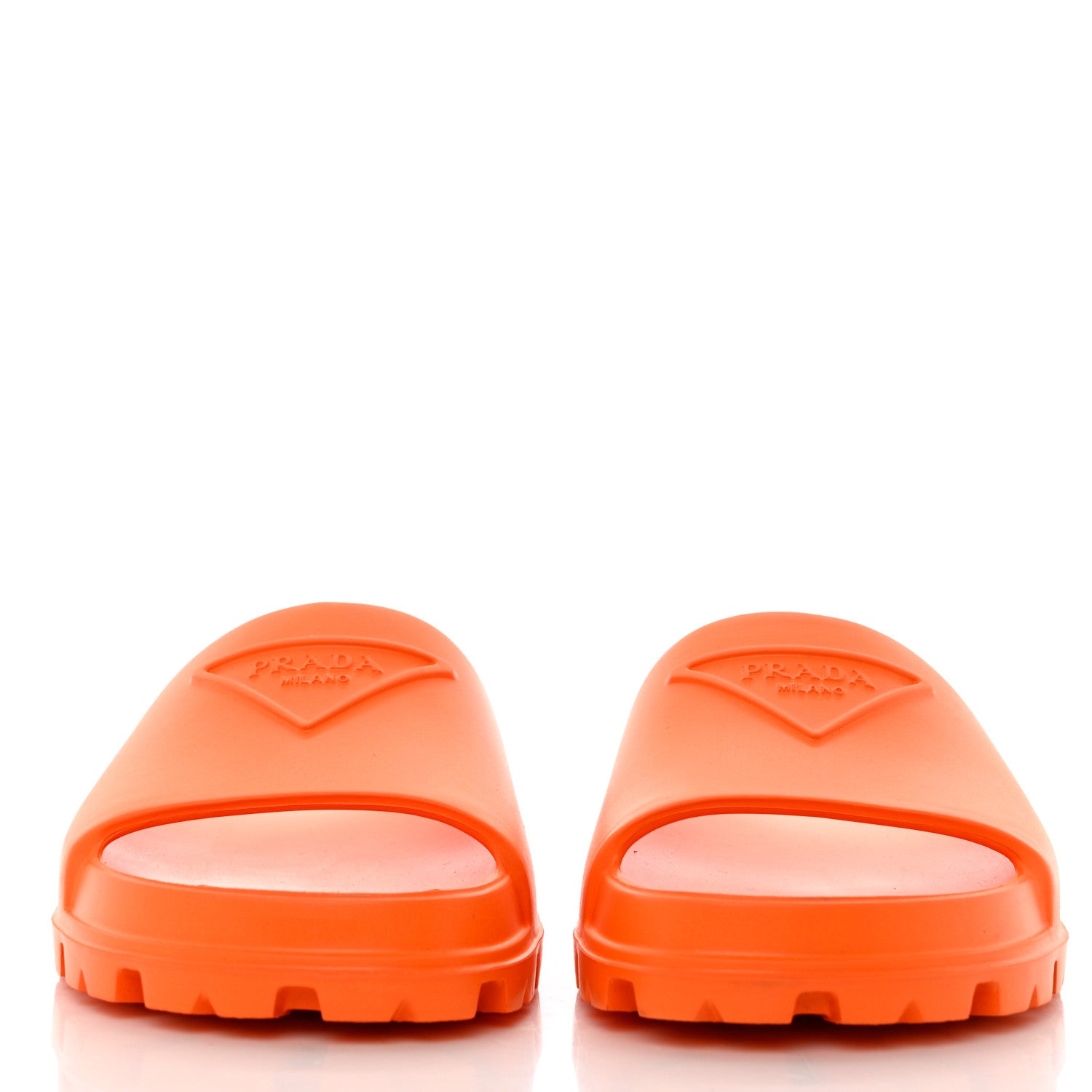 Prada EVA Rubber Triangle Logo Embossed Womens Lug Sole 20mm Slide Sandals 38 Papaya 2 of 8