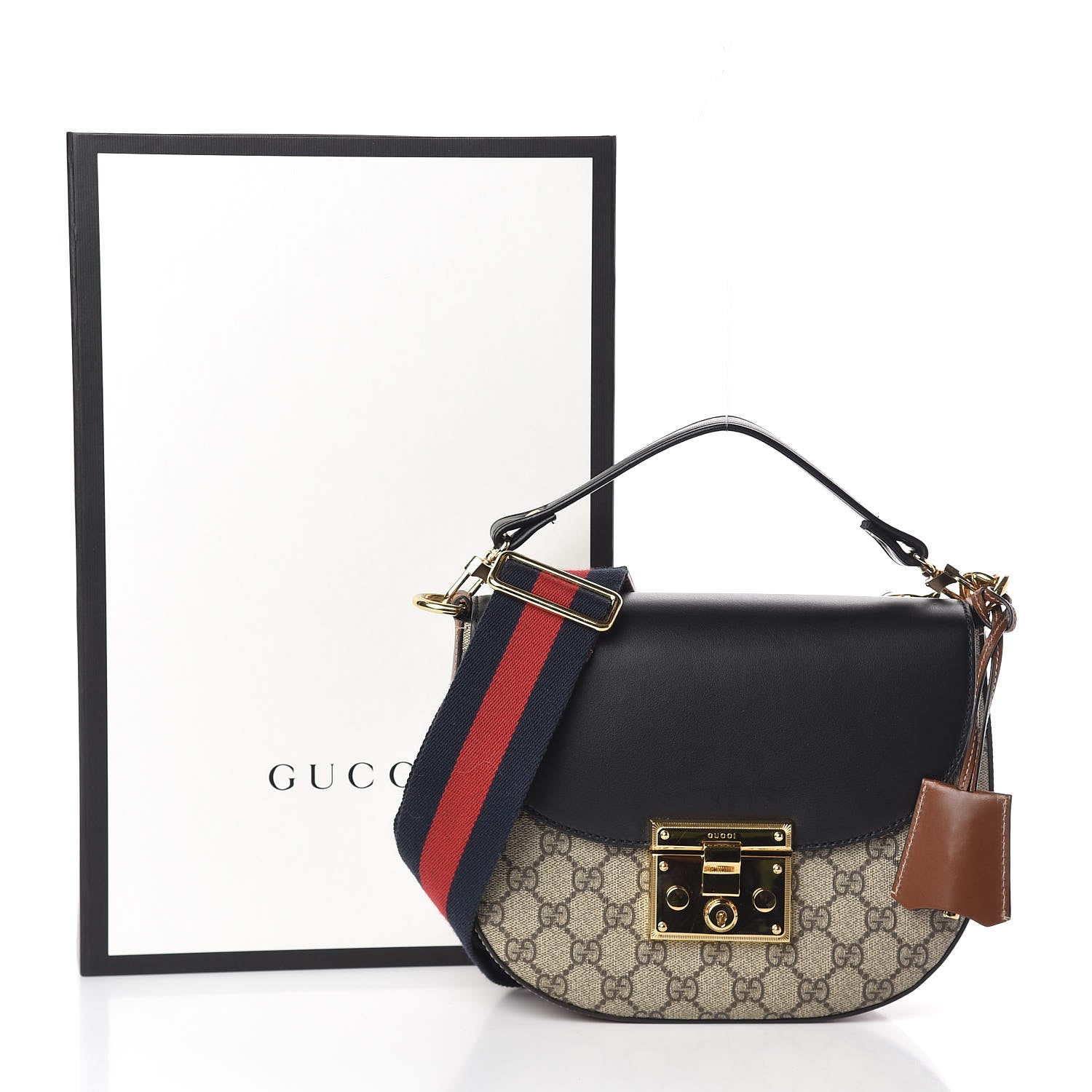 Gucci GG Supreme Monogram Web Medium Padlock Messenger Shoulder Bag Black 11 of 11