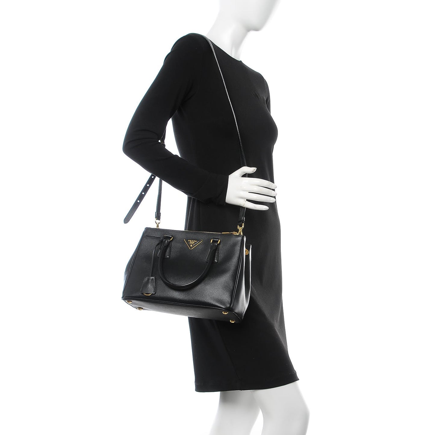 Saffiano Small Galleria Double Zip Tote Black