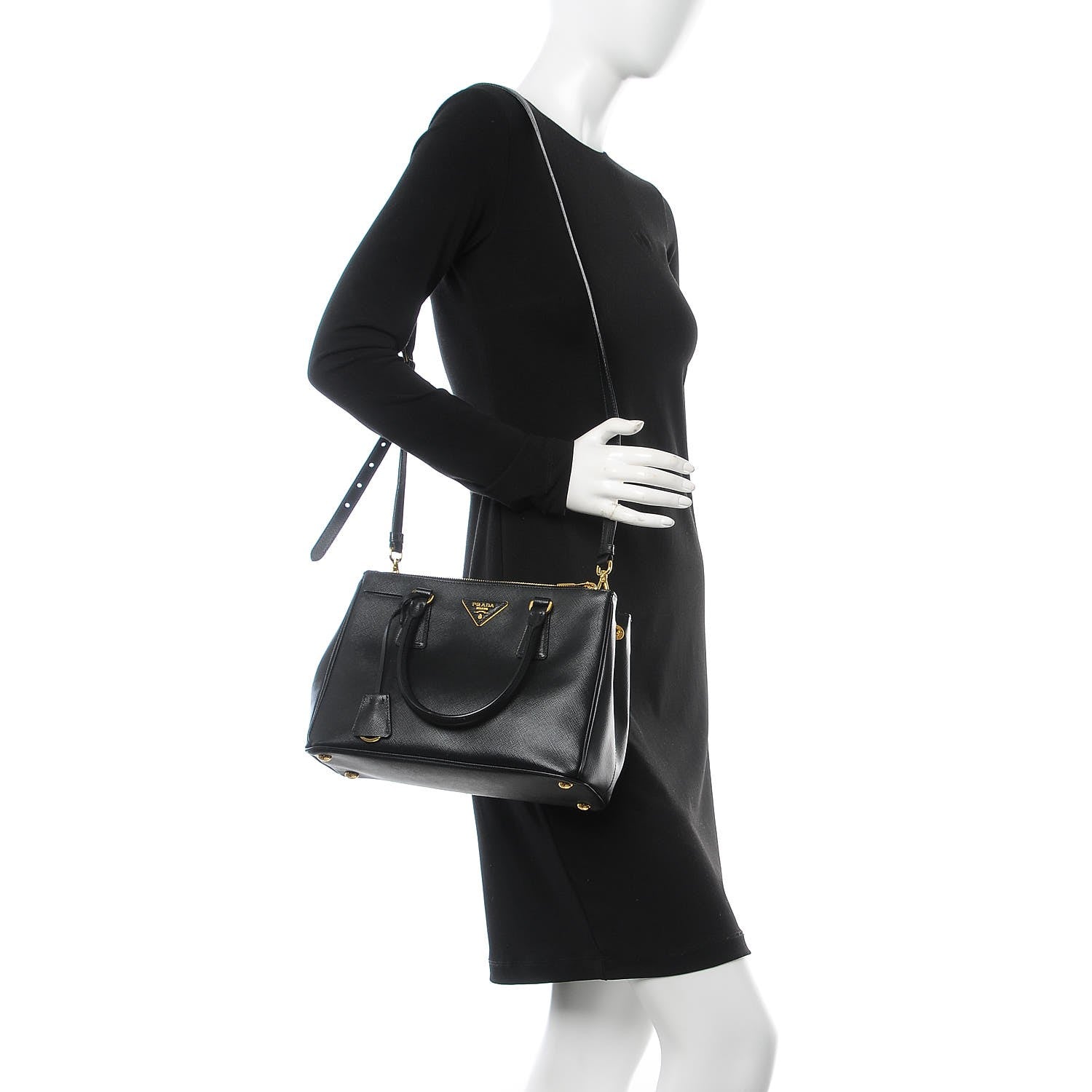 Prada Saffiano Small Galleria Double Zip Tote Black 2 of 8
